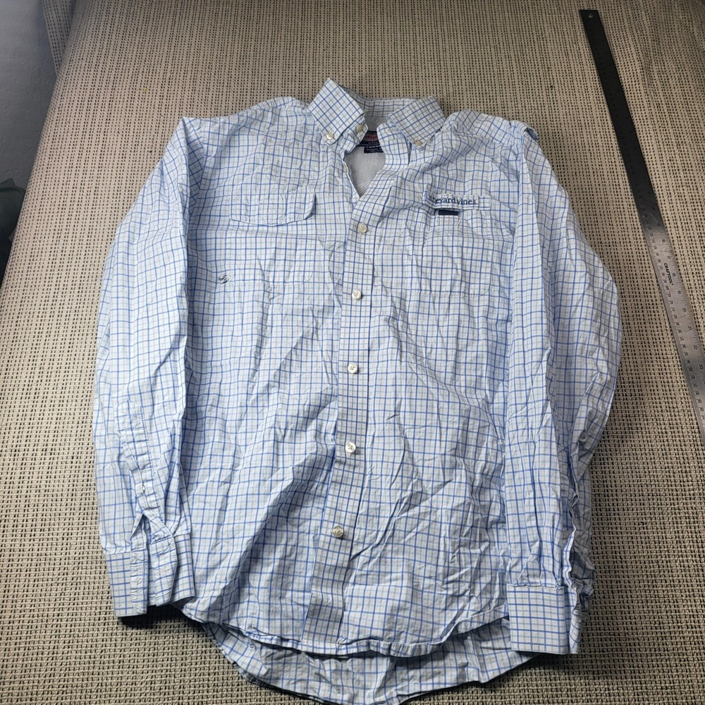 Vineyard Vines Harbor Shirt Mens Medium Blue Check Long Sleeve Button Front